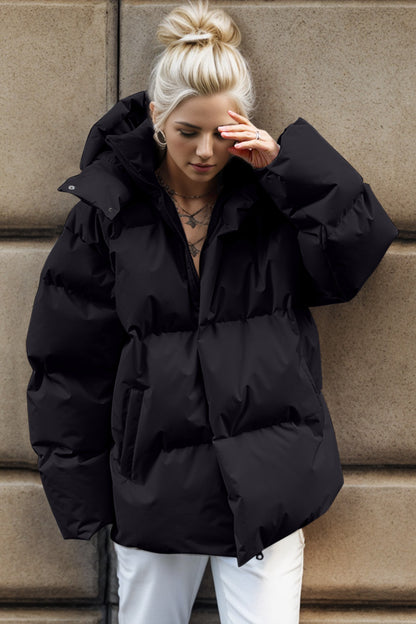 Pocketed Zip Up Hooded Puffer Jacket-Angel Casuals