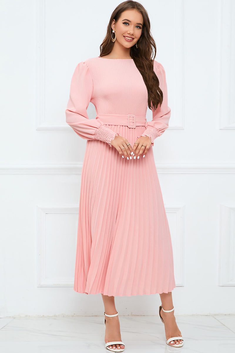 Round Neck Flounce Sleeve Pleated Dress-Angel Casuals