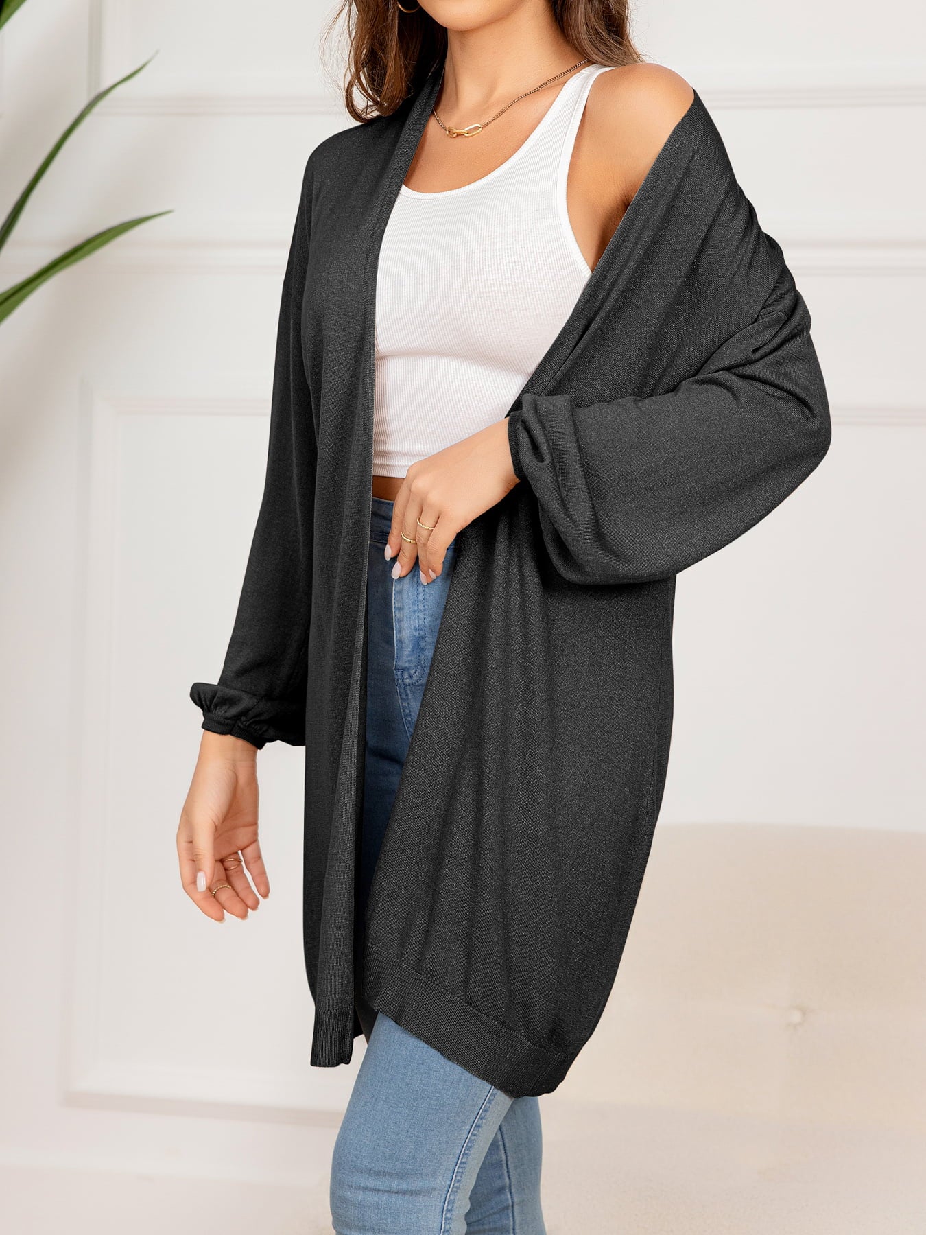 Dropped Shoulder Open Front Longline Cardigan-Angel Casuals