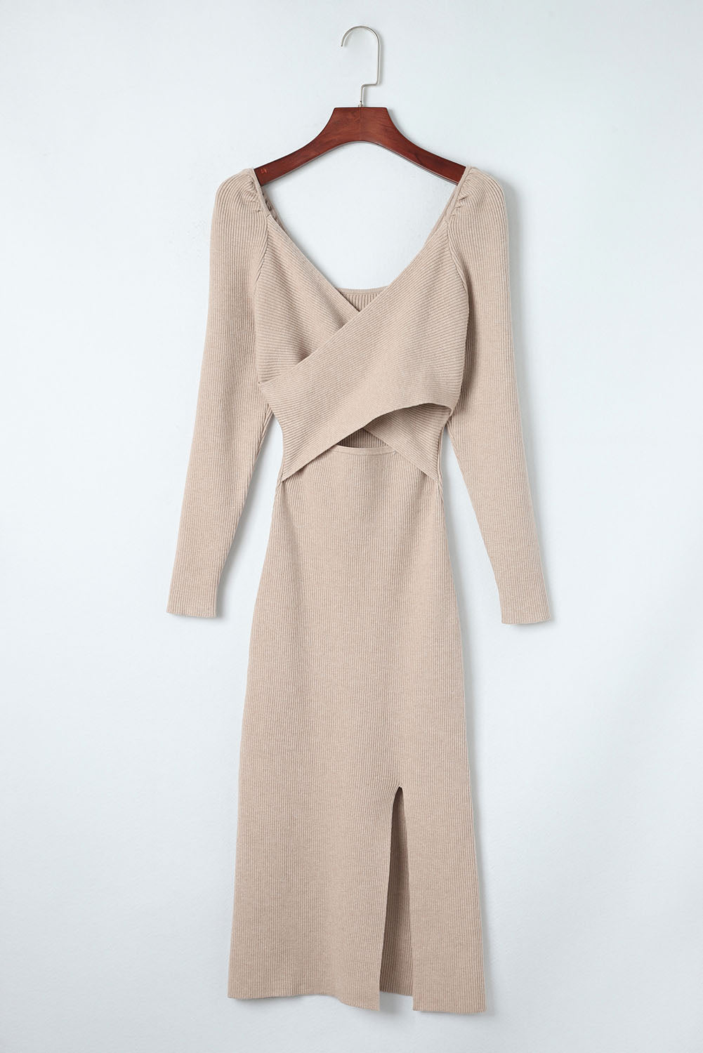 Crisscross Long Sleeve Slit Sweater Dress-Angel Casuals