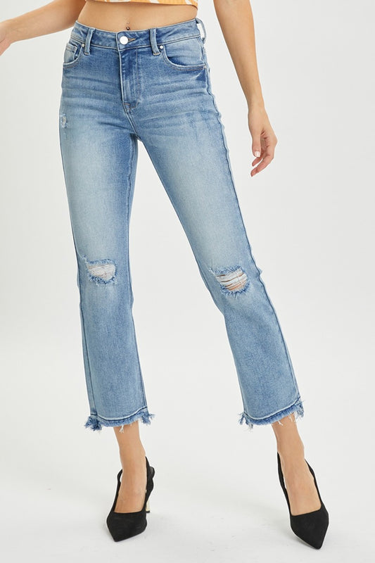 RISEN Full Size High Rise Distressed Cropped Straight Jeans-Angel Casuals