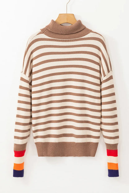 Striped Turtleneck Long Sleeve Sweater-Angel Casuals