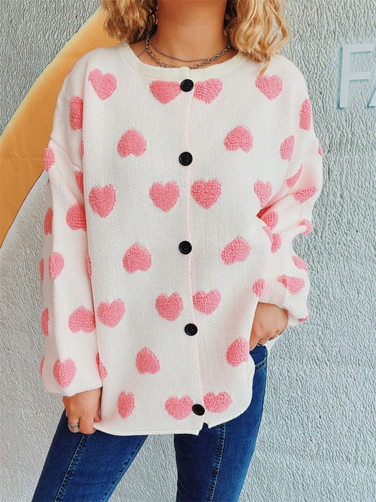 Heart Button Up Long Sleeve Cardigan-Angel Casuals