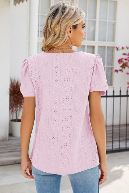 Eyelet Puff Sleeve T-Shirt-Angel Casuals