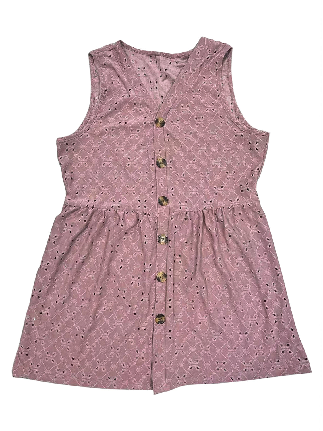 Full Size Eyelet Button Up V-Neck Tank-Angel Casuals