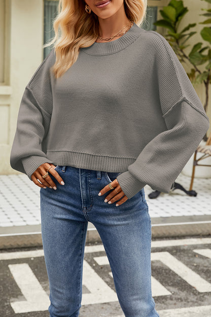 Round Neck Dropped Shoulder Sweater-Angel Casuals