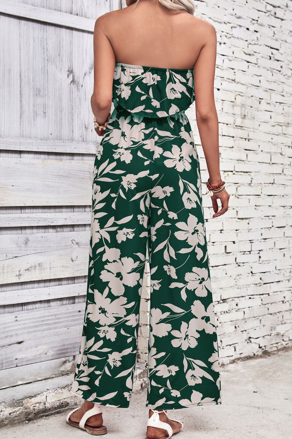 Floral Strapless Wide Leg Jumpsuit-Angel Casuals