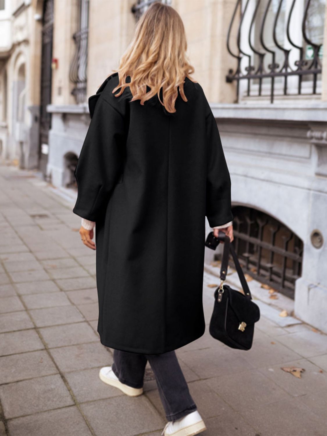 Pocketed Collared Neck Long Sleeve Coat-Angel Casuals