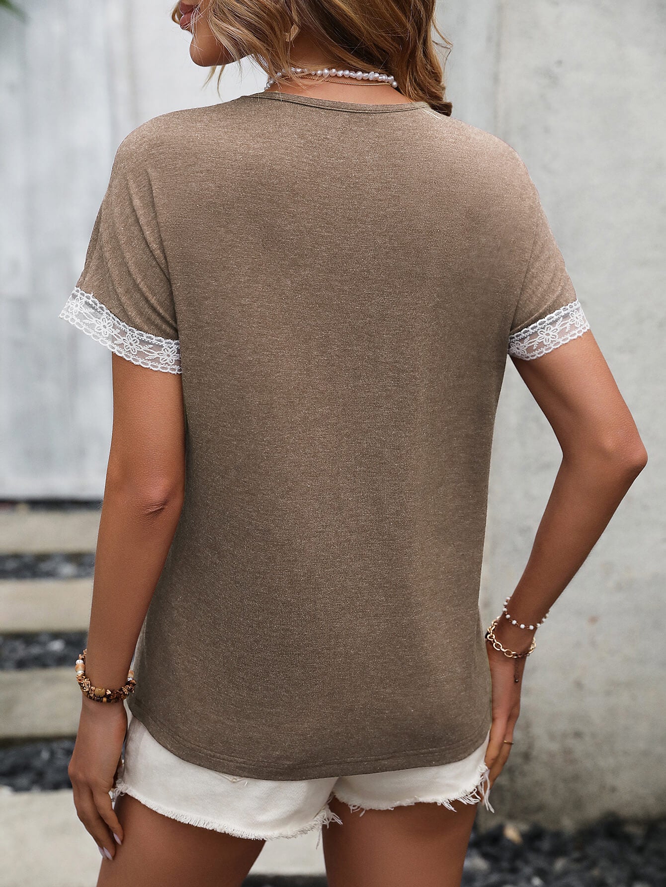 Contrast Round Neck Short Sleeve Tee-Angel Casuals