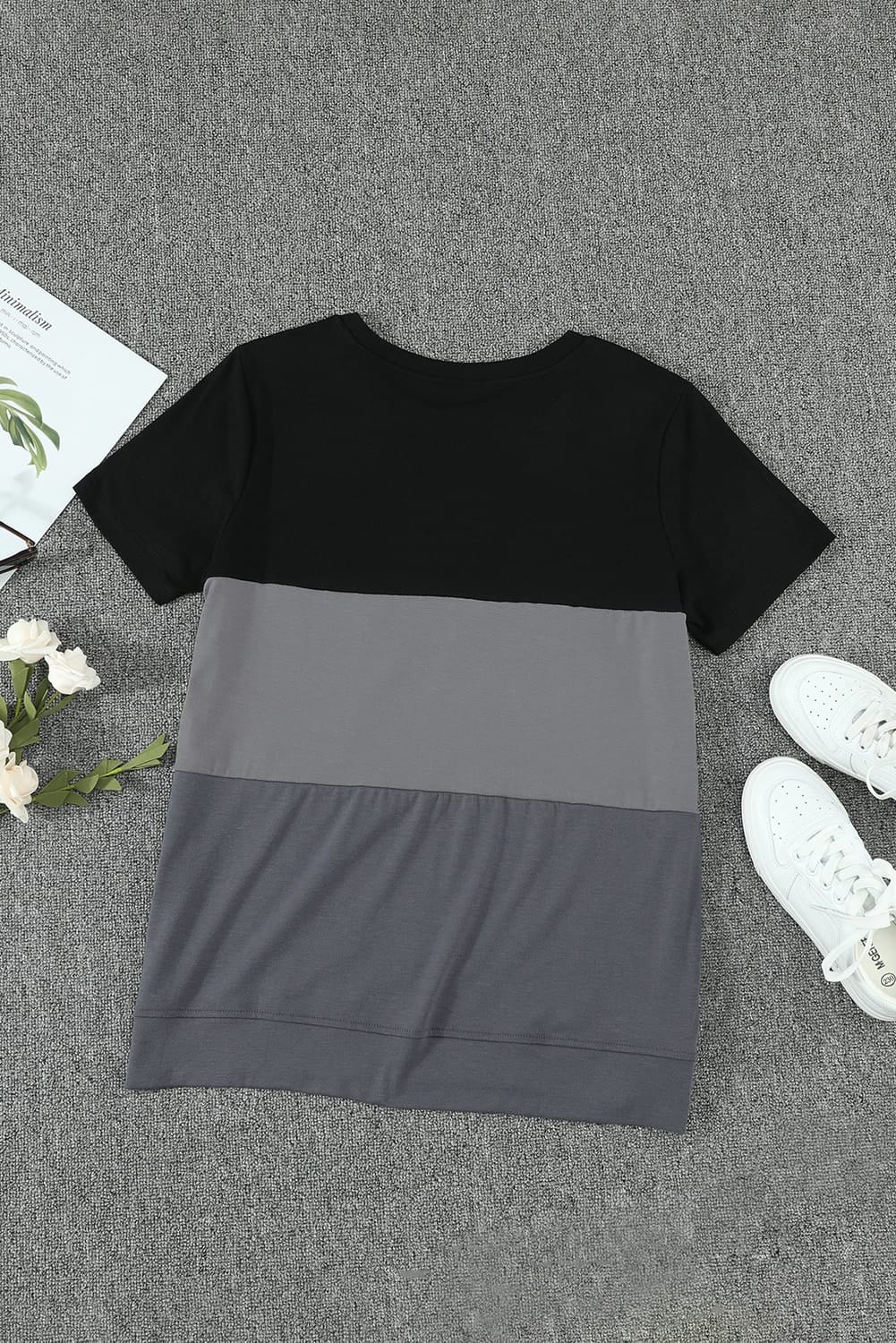 Color Block Side Slit Round Neck T-Shirt-Angel Casuals