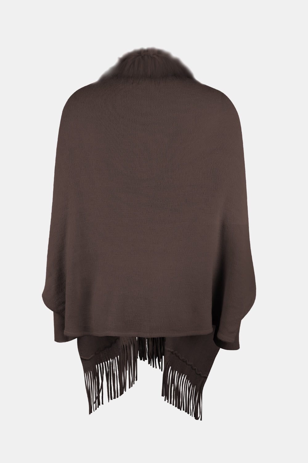 Fringe Open Front Long Sleeve Poncho-Angel Casuals