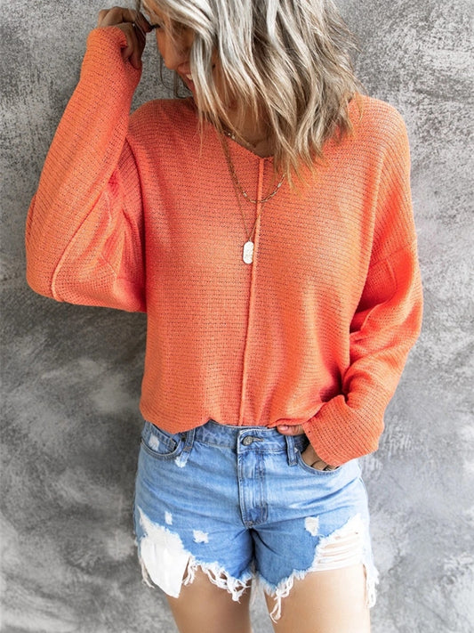 V-Neck Drop Shoulder Knit Top-Angel Casuals