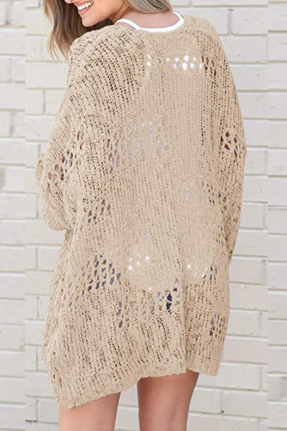 Openwork Open Front Long Sleeve Cardigan-Angel Casuals