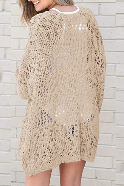 Openwork Open Front Long Sleeve Cardigan-Angel Casuals