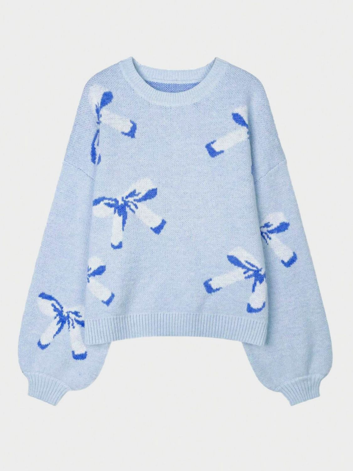 Bow Round Neck Long Sleeve Sweater-Angel Casuals