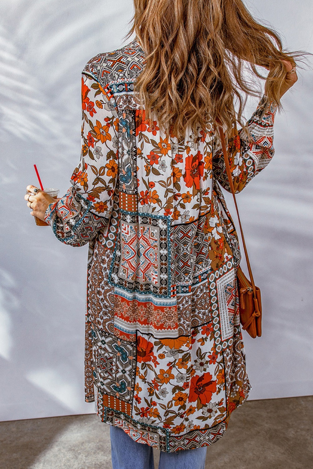 Printed Button Up Long Sleeve Cardigan-Angel Casuals