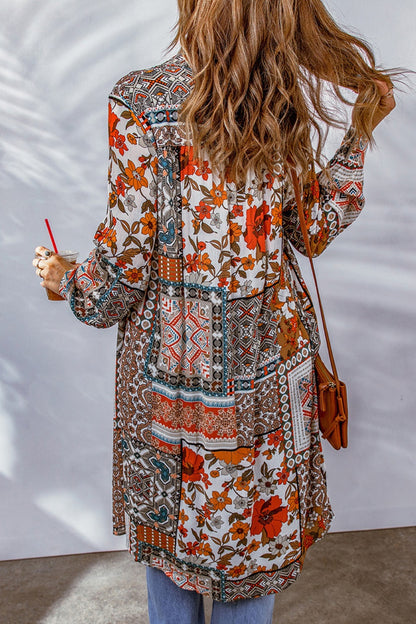 Printed Button Up Long Sleeve Cardigan-Angel Casuals