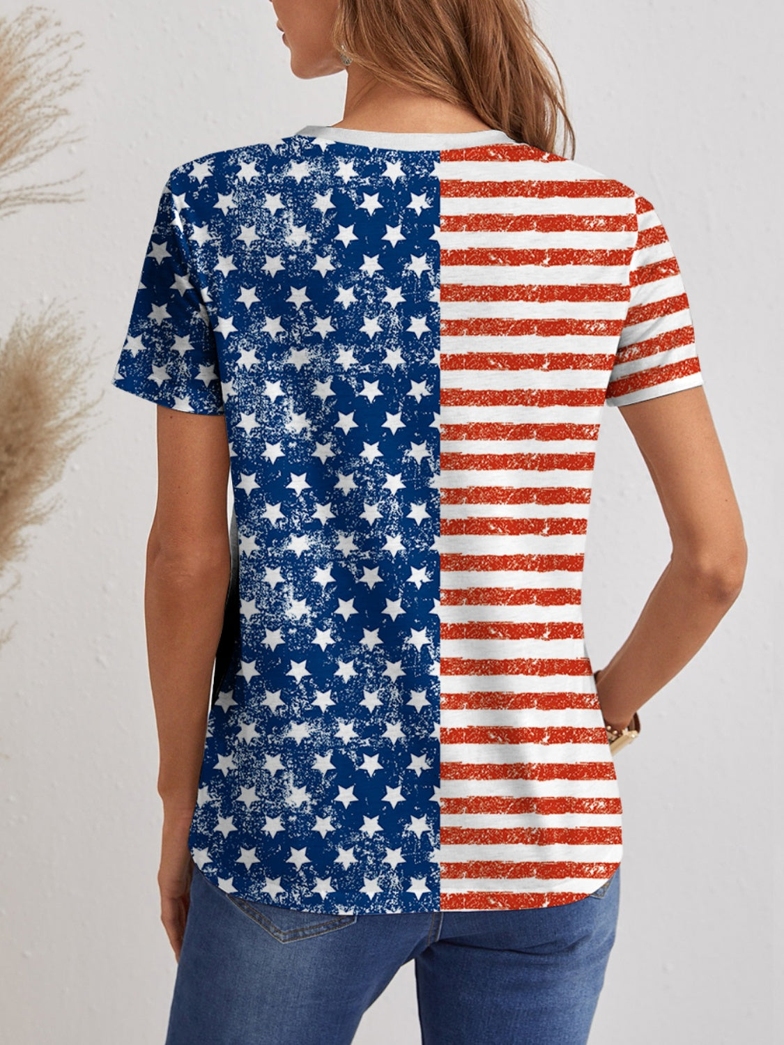 Printed V-Neck Short Sleeve T-Shirt-Angel Casuals