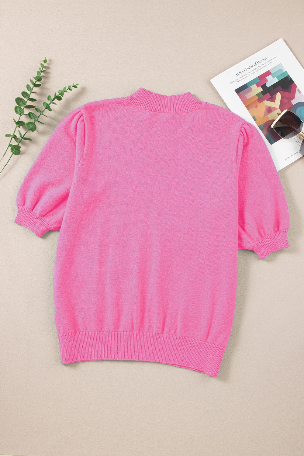 Flower Mock Neck Short Sleeve Sweater-Angel Casuals