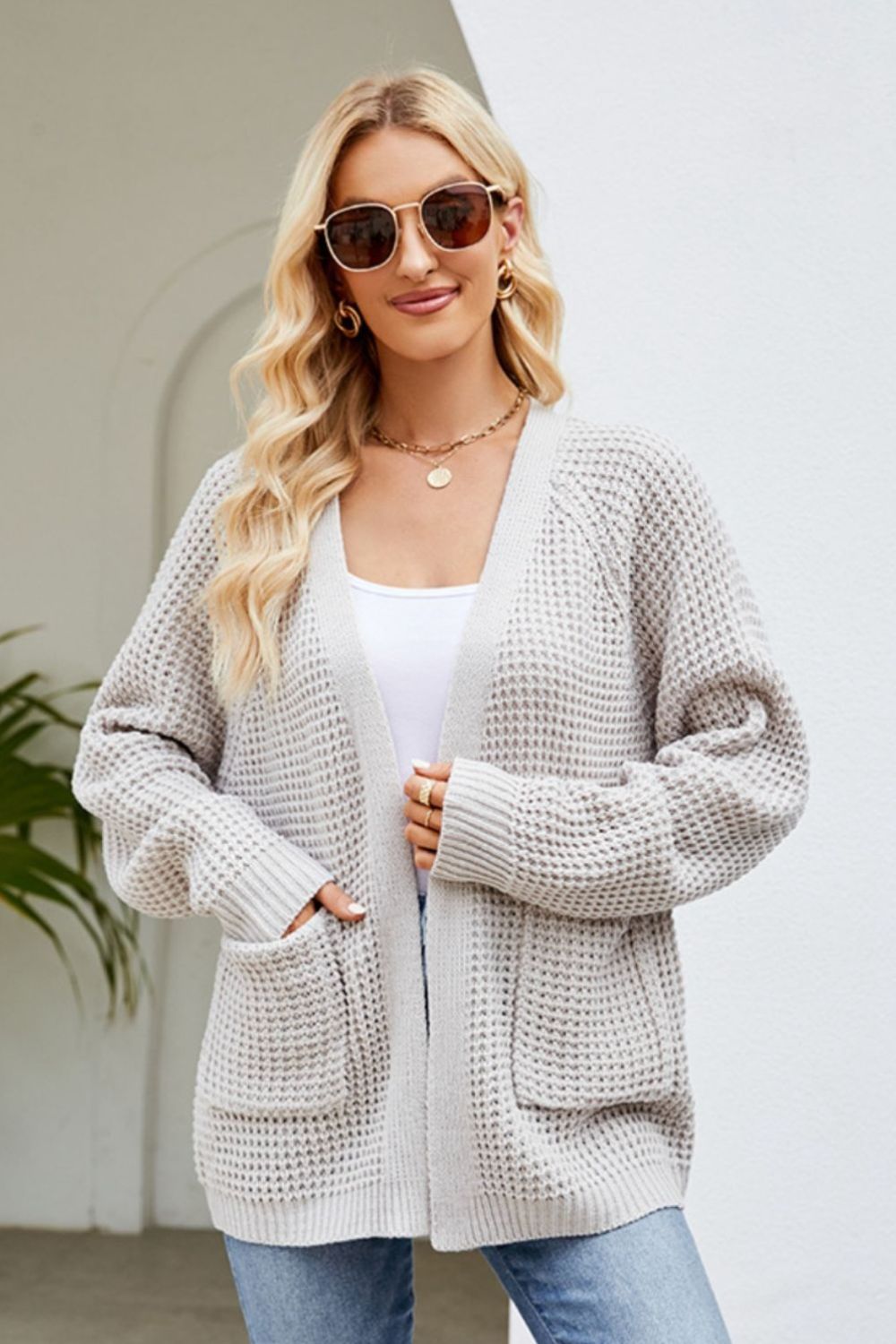 Open Front Raglan Sleeve Pocketed Cardigan-Angel Casuals