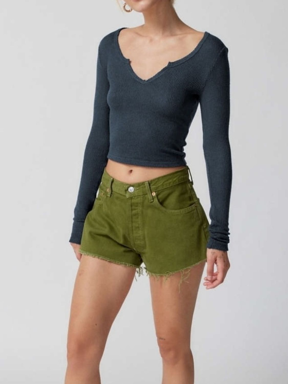Notched Long Sleeve T-Shirt-Angel Casuals