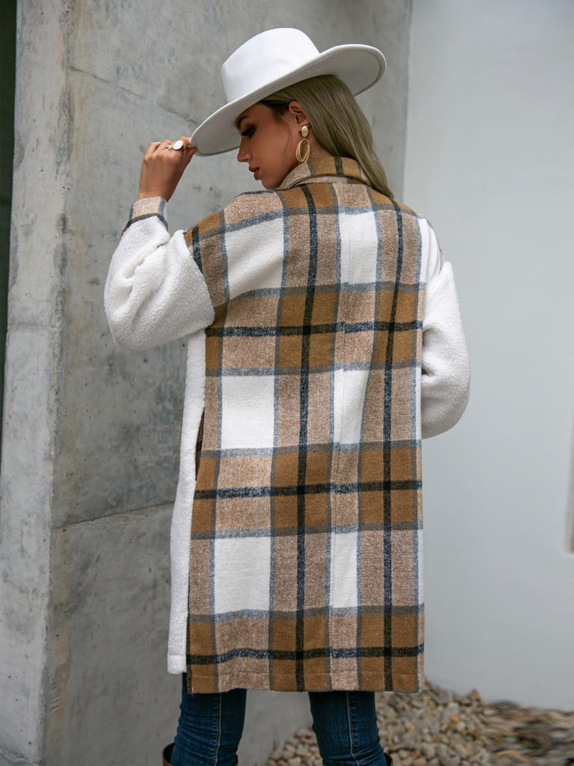 Plaid Dropped Shoulder Longline Coat-Angel Casuals