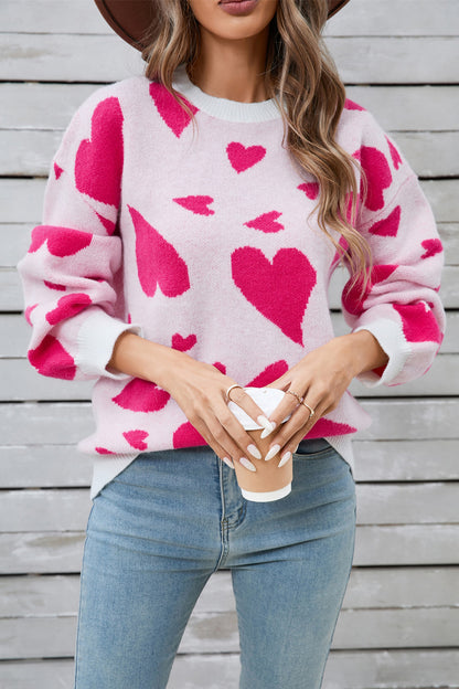 Angel Wings Heart Contrast Round Neck Long Sleeve Sweater-Angel Casuals