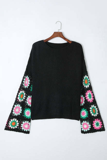 Crochet Round Neck Long Sleeve Knit Top-Angel Casuals