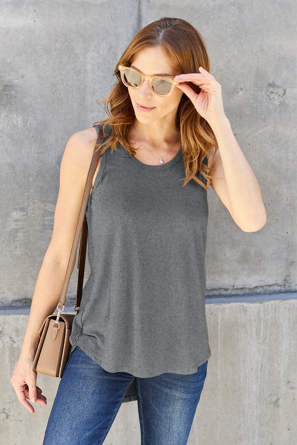 Basic Bae Full Size Round Neck Curved Hem Tank-Angel Casuals