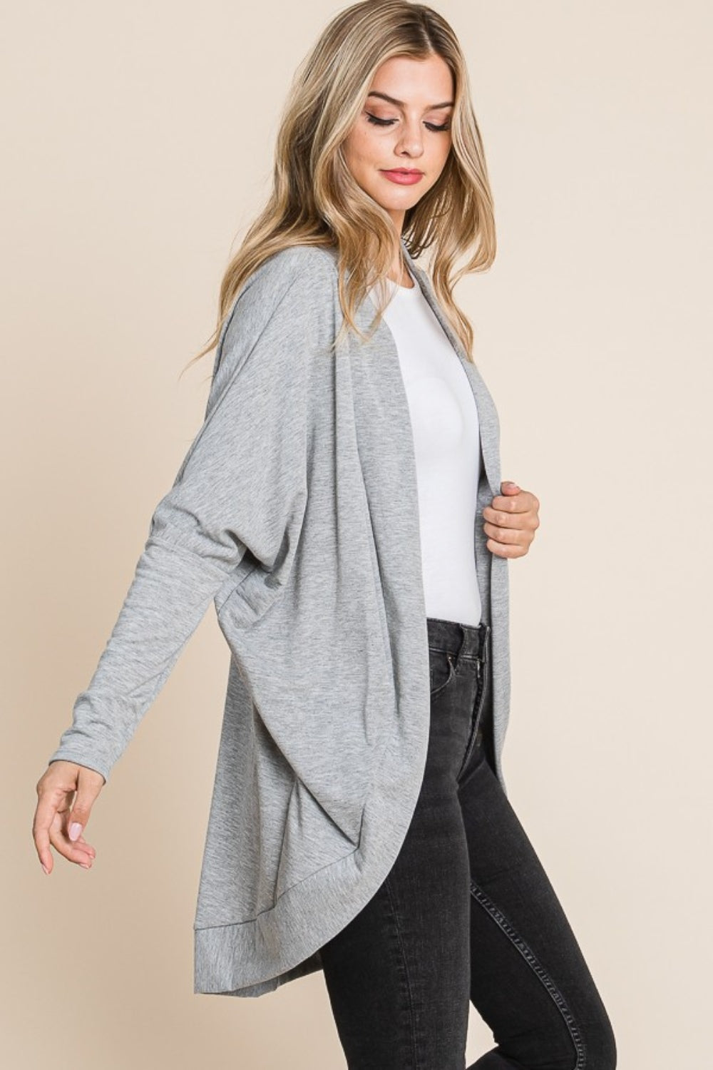 BOMBOM Open Front Long Sleeve Cocoon Cardigan-Angel Casuals