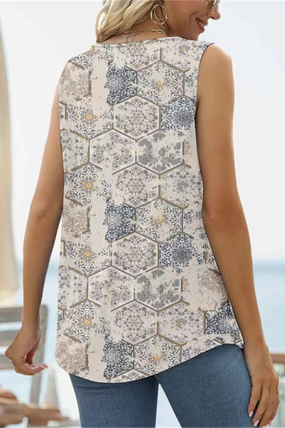 Printed Square Neck Curved Hem Tank-Angel Casuals