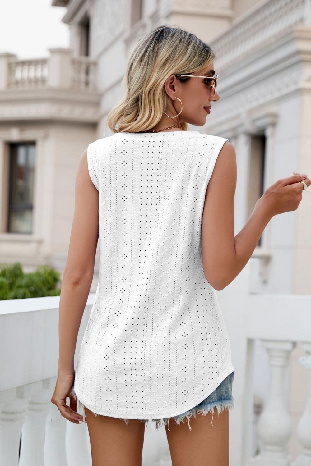 Eyelet V-Neck Tank-Angel Casuals