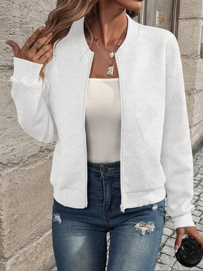 Textured Zip Up Long Sleeve Jacket-Angel Casuals