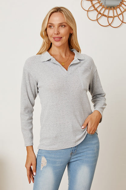 Collared Neck Dropped Shoulder T-Shirt-Angel Casuals
