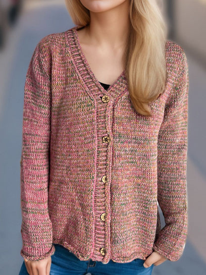 Heathered V-Neck Long Sleeve Cardigan-Angel Casuals