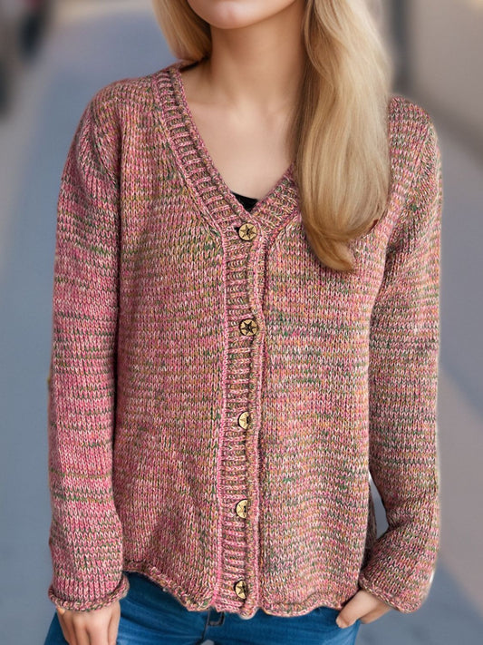 Heathered V-Neck Long Sleeve Cardigan-Angel Casuals