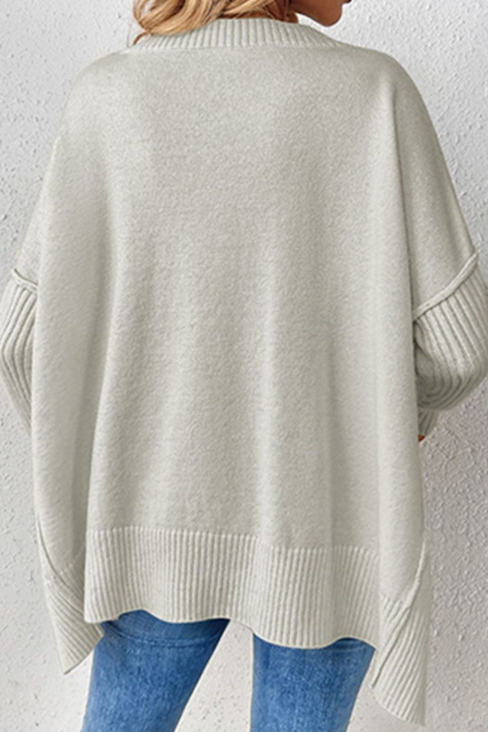 Slit V-Neck Dropped Shoulder Sweater-Angel Casuals