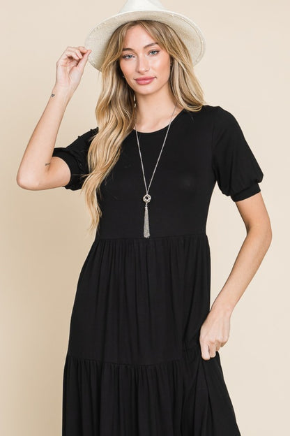 BOMBOM Short Sleeve Tiered Maxi Dress-Angel Casuals