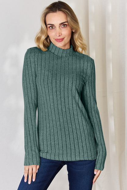 Basic Bae Full Size Ribbed Mock Neck Long Sleeve T-Shirt-Angel Casuals