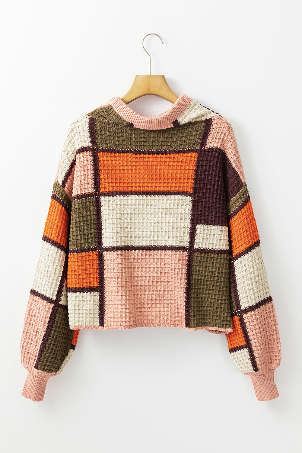 Drawstring Color Block Mock Neck Sweater-Angel Casuals