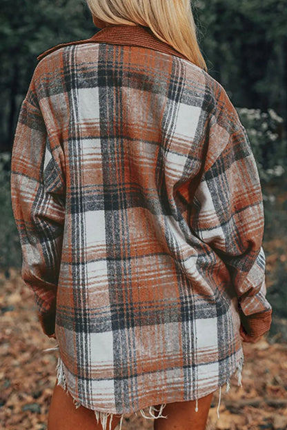Plaid Button Up Long Sleeve Shacket-Angel Casuals