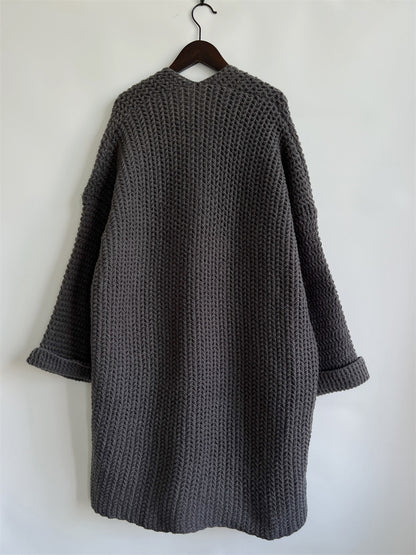 Open Front Long Sleeve Cardigan with Pockets-Angel Casuals