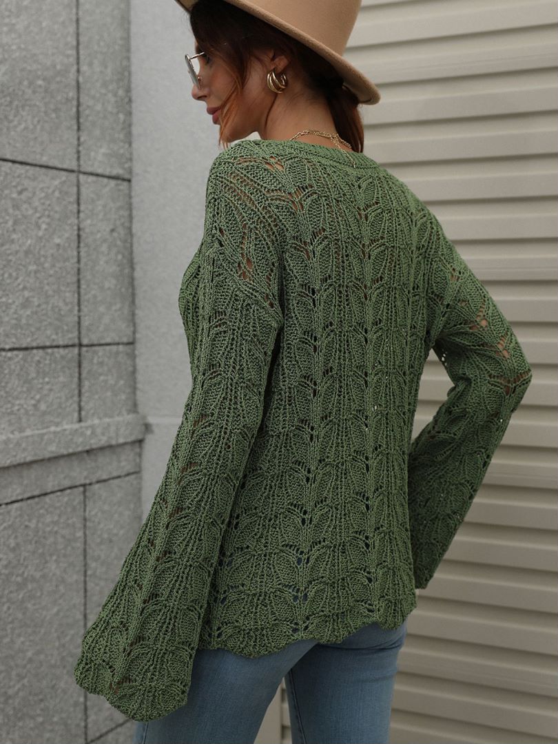 Openwork Dropped Shoulder Knit Top-Angel Casuals