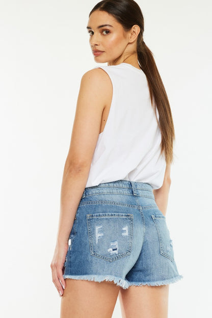 Kancan Full Size High Rise Raw Hem Denim Shorts-Angel Casuals