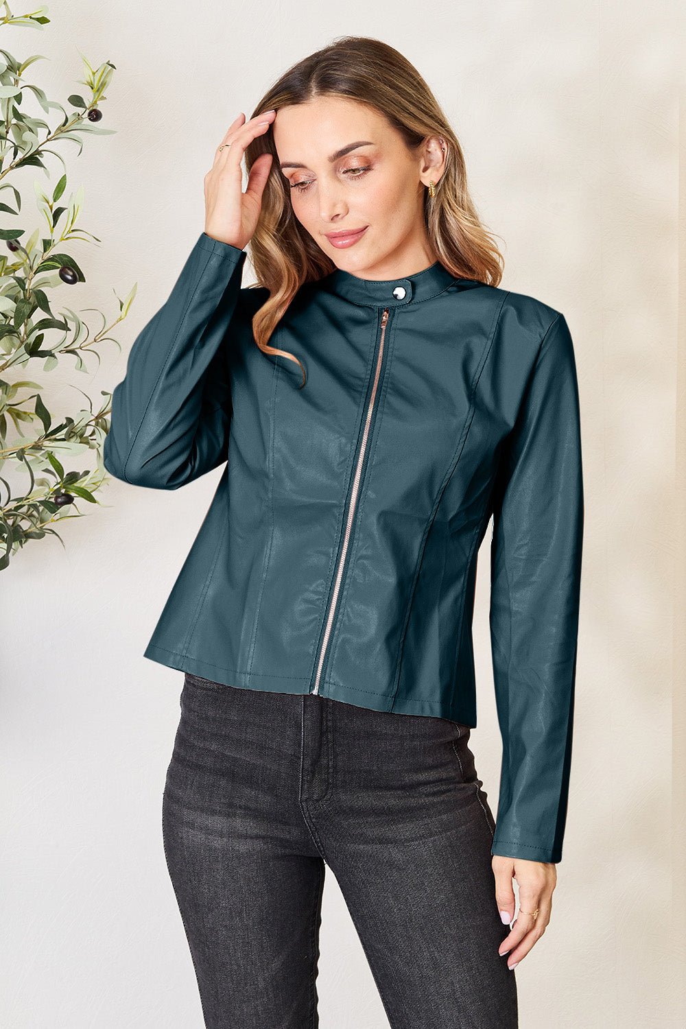 Mock Neck Zip Up Jacket-Angel Casuals