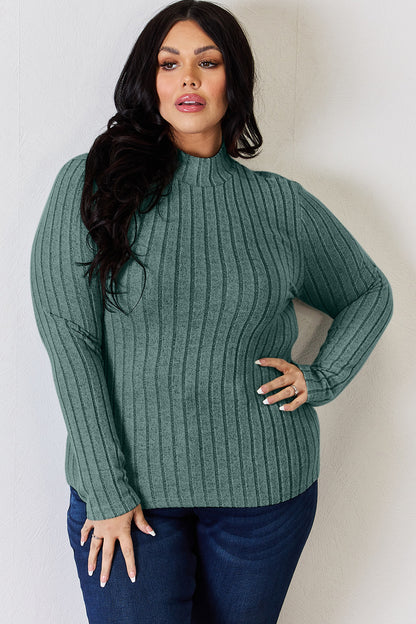 Basic Bae Full Size Ribbed Mock Neck Long Sleeve T-Shirt-Angel Casuals