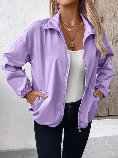 Ivy Lane Pocketed Zip Up Long Sleeve Jacket-Angel Casuals