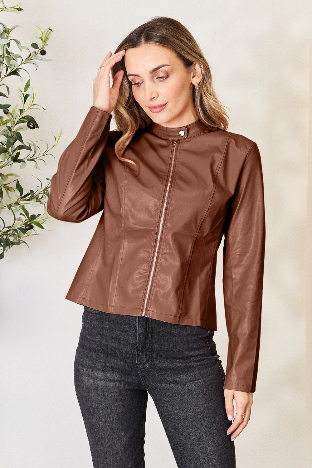 Mock Neck Zip Up Jacket-Angel Casuals