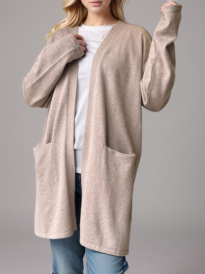 Open Front Long Sleeve Cardigan with Pockets-Angel Casuals