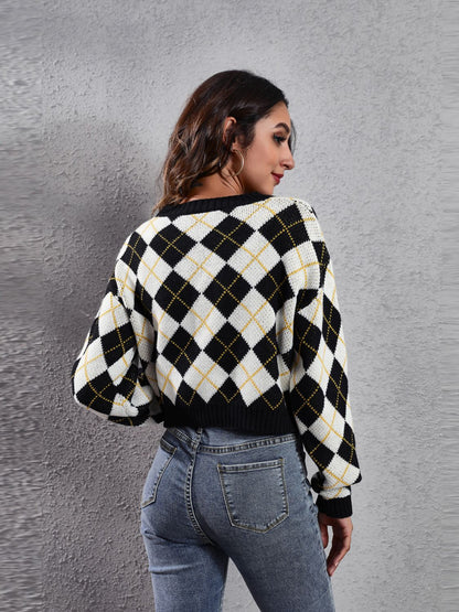 Geometric Button Up Long Sleeve Cardigan-Angel Casuals
